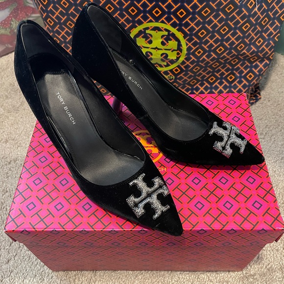 Tory Burch Eleanor pave pump heel velvet shoes size 9.5 worn once - Picture 3 of 12
